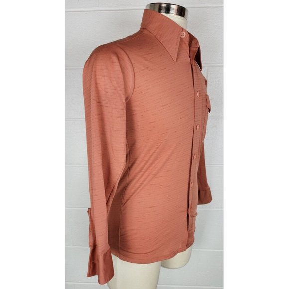 Vintage Gimbels Mens Pink Polyester Button Front Disco Shirt M - Picture 3 of 9